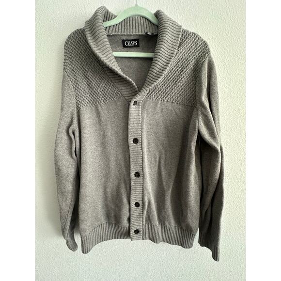 CHAPS Ralph Lauren Unisex Cardigan Sweater Grey Button Long Sleeve Cotton Sz L - Picture 2 of 11